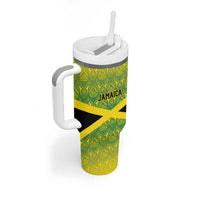 Custom Jamaica Reggae Boyz Tumbler With Handle With Traditional Pattern - Wonder Print Shop