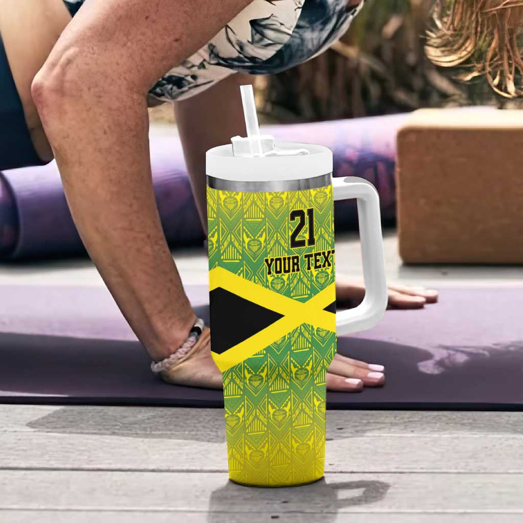 Custom Jamaica Reggae Boyz Tumbler With Handle With Traditional Pattern - Wonder Print Shop