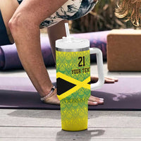 Custom Jamaica Reggae Boyz Tumbler With Handle With Traditional Pattern - Wonder Print Shop