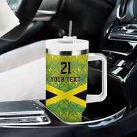 Custom Jamaica Reggae Boyz Tumbler With Handle With Traditional Pattern - Wonder Print Shop