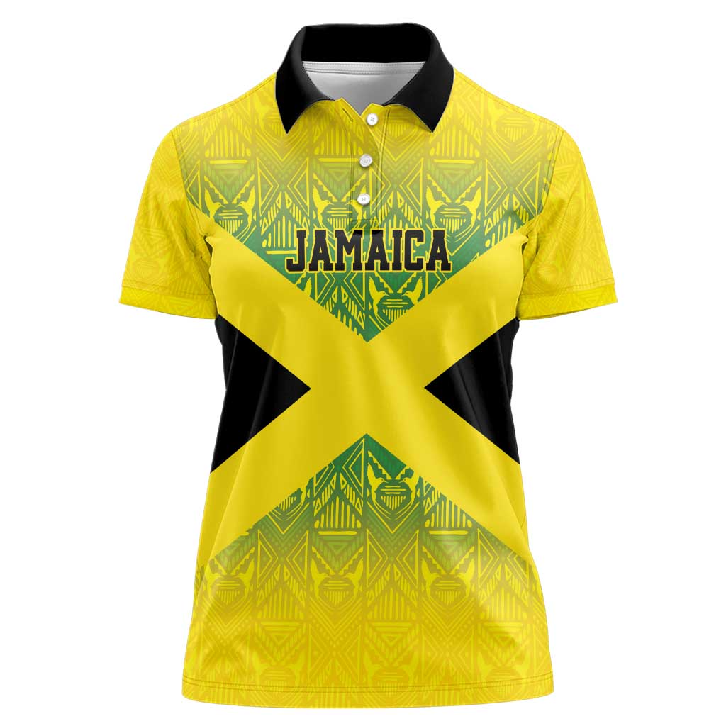 Custom Jamaica Reggae Boyz Women Polo Shirt With Traditional Pattern - Wonder Print Shop