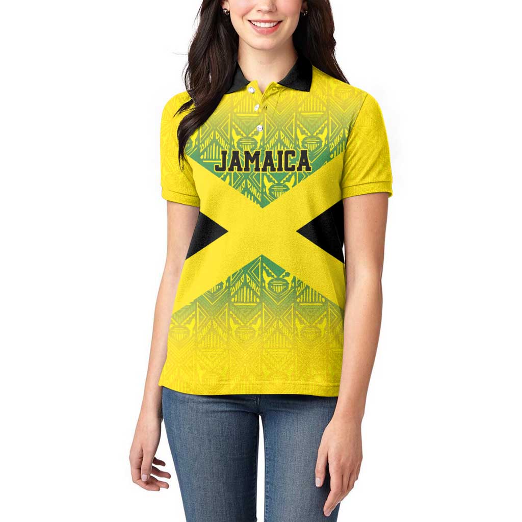 Custom Jamaica Reggae Boyz Women Polo Shirt With Traditional Pattern - Wonder Print Shop