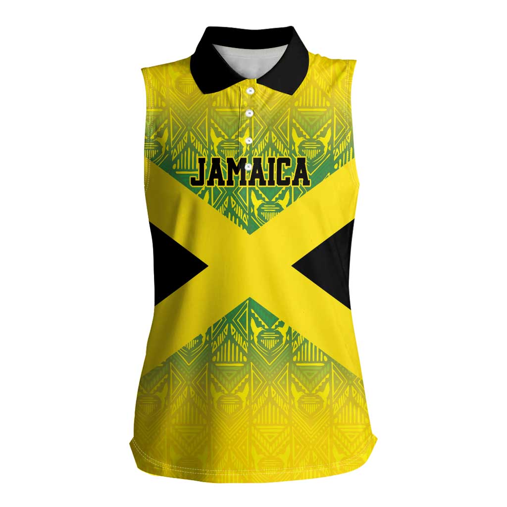Custom Jamaica Reggae Boyz Women Sleeveless Polo Shirt With Traditional Pattern - Wonder Print Shop