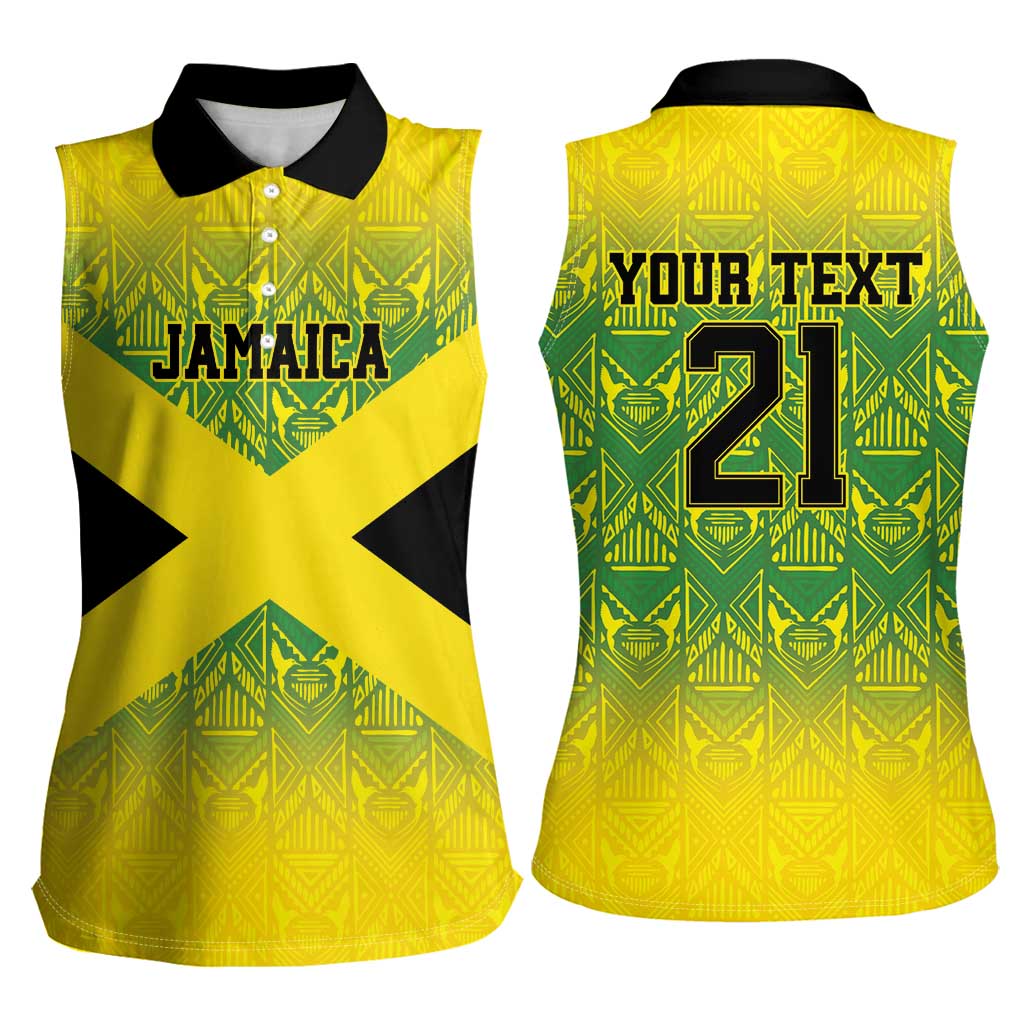 Custom Jamaica Reggae Boyz Women Sleeveless Polo Shirt With Traditional Pattern - Wonder Print Shop
