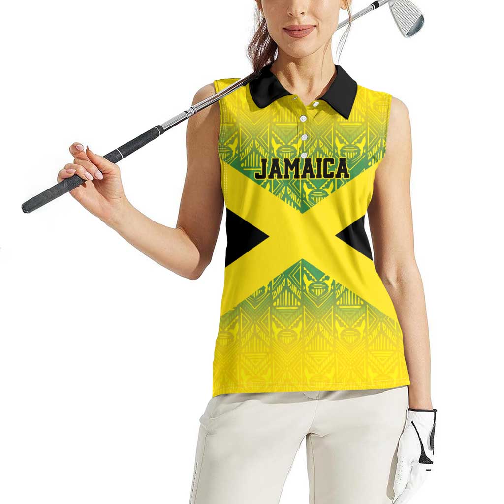 Custom Jamaica Reggae Boyz Women Sleeveless Polo Shirt With Traditional Pattern - Wonder Print Shop