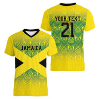 Custom Jamaica Reggae Boyz Women V-Neck T-Shirt With Traditional Pattern - Wonder Print Shop