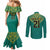 Jamaica Tribal Custom Football Couples Matching Mermaid Dress and Long Sleeve Button Shirt Green Style