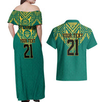 Jamaica Tribal Custom Football Couples Matching Off Shoulder Maxi Dress and Hawaiian Shirt Green Style LT9 - Wonder Print Shop