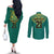 Jamaica Tribal Custom Football Couples Matching Off The Shoulder Long Sleeve Dress and Long Sleeve Button Shirt Green Style
