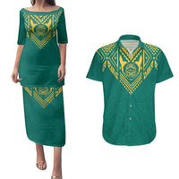 Jamaica Tribal Custom Football Couples Matching Puletasi and Hawaiian Shirt Green Style LT9 - Wonder Print Shop