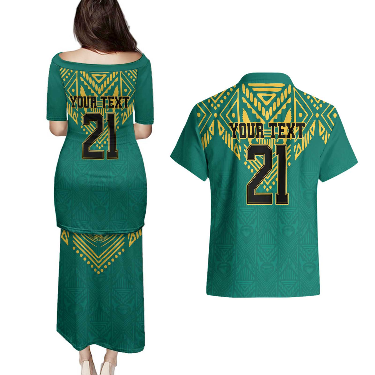Jamaica Tribal Custom Football Couples Matching Puletasi and Hawaiian Shirt Green Style LT9 - Wonder Print Shop