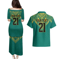 Jamaica Tribal Custom Football Couples Matching Puletasi and Hawaiian Shirt Green Style LT9 - Wonder Print Shop
