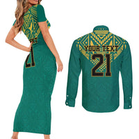 Jamaica Tribal Custom Football Couples Matching Short Sleeve Bodycon Dress and Long Sleeve Button Shirt Green Style LT9 - Wonder Print Shop