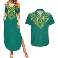 Jamaica Tribal Custom Football Couples Matching Summer Maxi Dress and Hawaiian Shirt Green Style LT9 - Wonder Print Shop