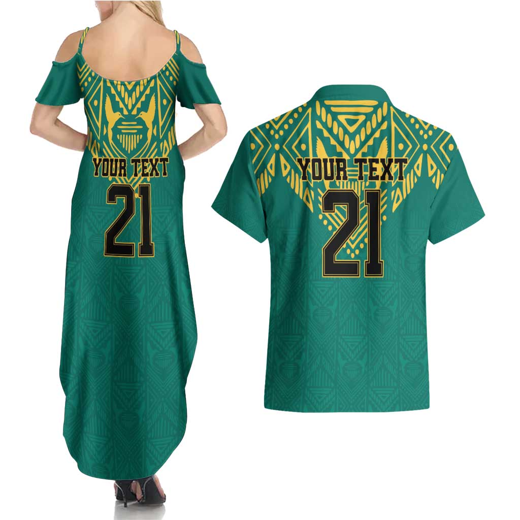 Jamaica Tribal Custom Football Couples Matching Summer Maxi Dress and Hawaiian Shirt Green Style LT9 - Wonder Print Shop