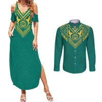 Jamaica Tribal Custom Football Couples Matching Summer Maxi Dress and Long Sleeve Button Shirt Green Style LT9 - Wonder Print Shop