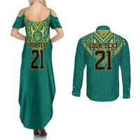 Jamaica Tribal Custom Football Couples Matching Summer Maxi Dress and Long Sleeve Button Shirt Green Style LT9 - Wonder Print Shop