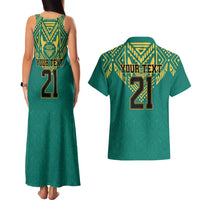 Jamaica Tribal Custom Football Couples Matching Tank Maxi Dress and Hawaiian Shirt Green Style LT9 - Wonder Print Shop