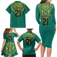 Jamaica Tribal Custom Football Family Matching Long Sleeve Bodycon Dress and Hawaiian Shirt Green Style LT9 - Wonder Print Shop