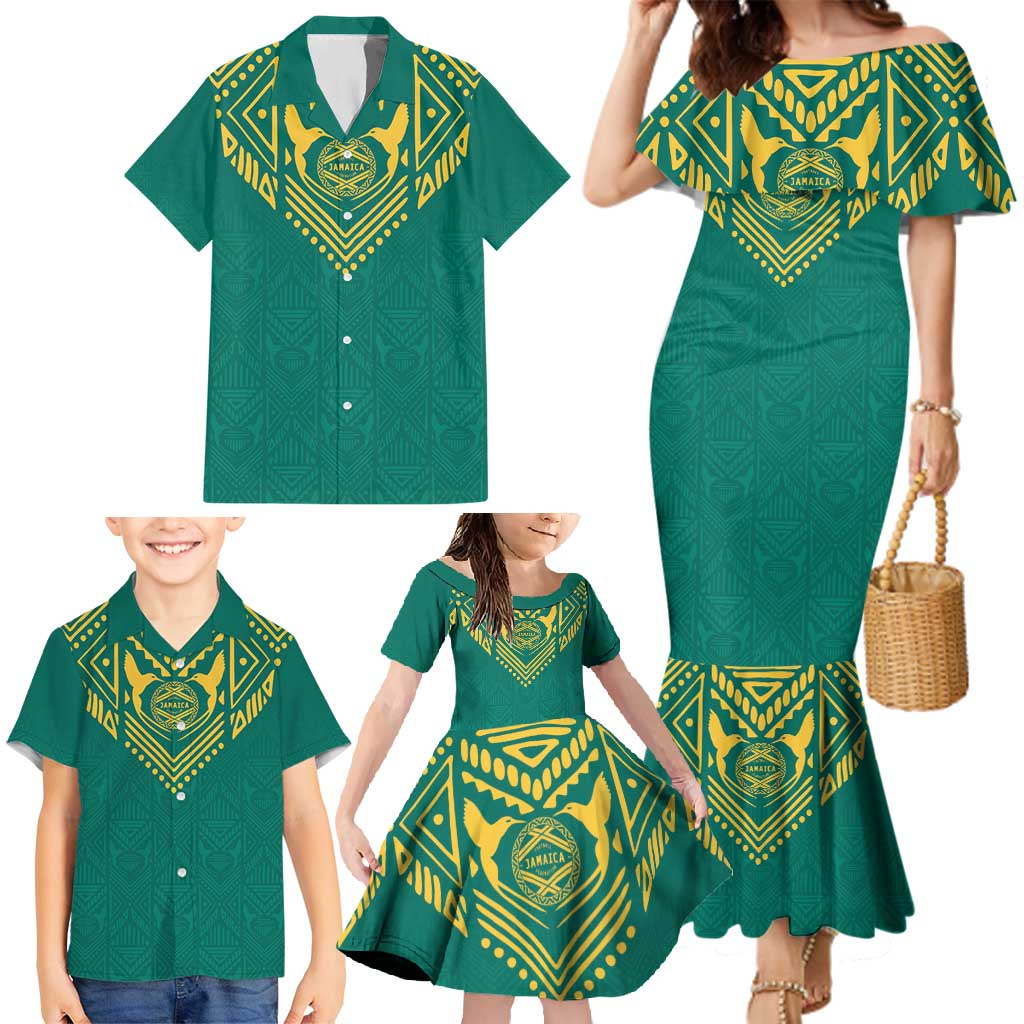 Jamaica Tribal Custom Football Family Matching Mermaid Dress and Hawaiian Shirt Green Style LT9 - Wonder Print Shop
