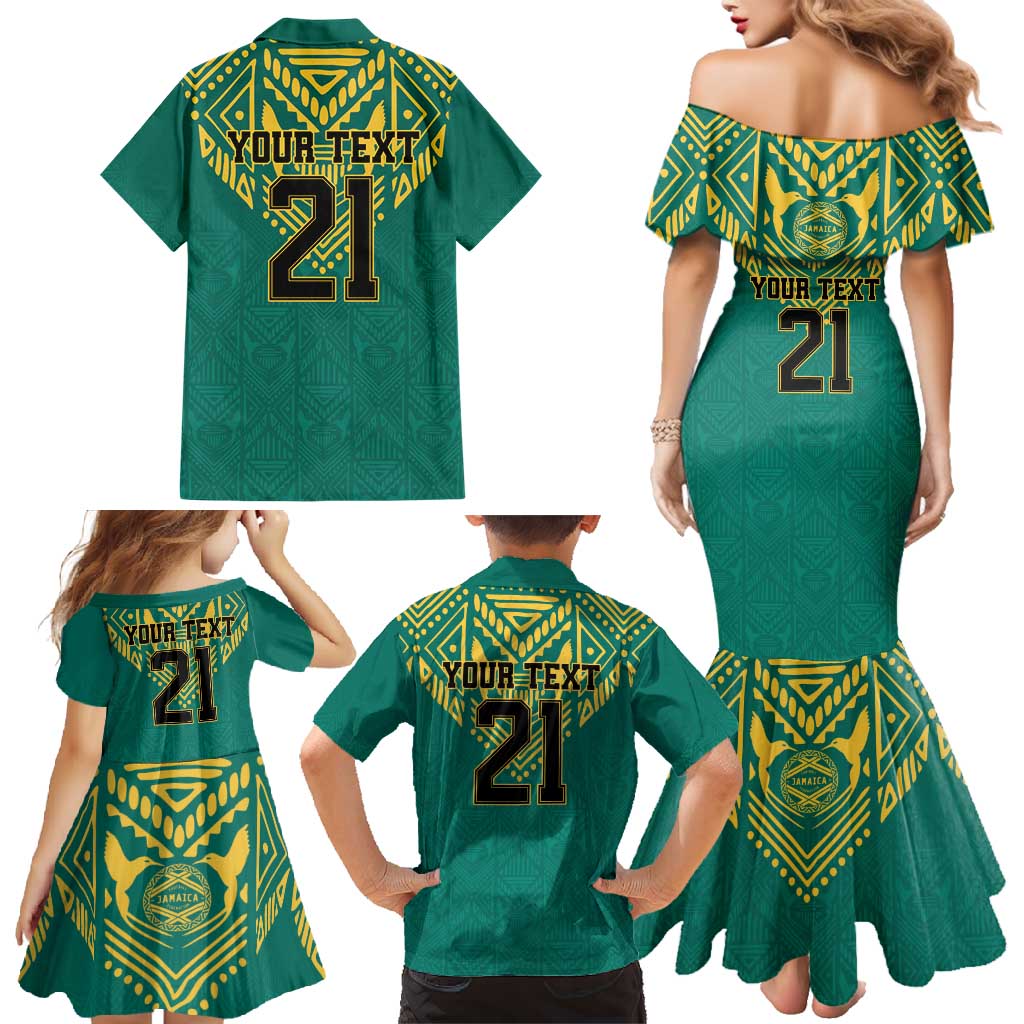 Jamaica Tribal Custom Football Family Matching Mermaid Dress and Hawaiian Shirt Green Style LT9 - Wonder Print Shop