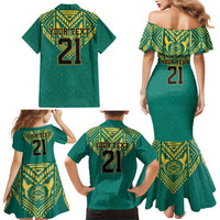 Jamaica Tribal Custom Football Family Matching Mermaid Dress and Hawaiian Shirt Green Style LT9 - Wonder Print Shop