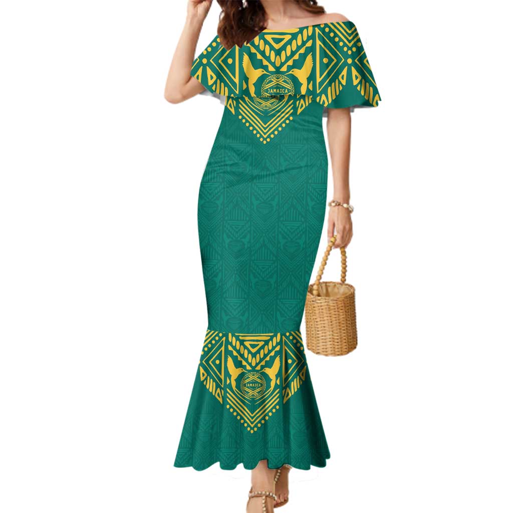 Jamaica Tribal Custom Football Family Matching Mermaid Dress and Hawaiian Shirt Green Style LT9 - Wonder Print Shop