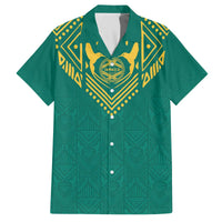 Jamaica Tribal Custom Football Family Matching Off The Shoulder Long Sleeve Dress and Hawaiian Shirt Green Style - Wonder Print Shop