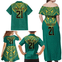 Jamaica Tribal Custom Football Family Matching Off Shoulder Maxi Dress and Hawaiian Shirt Green Style LT9 - Wonder Print Shop
