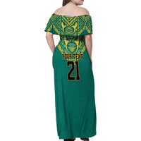 Jamaica Tribal Custom Football Family Matching Off Shoulder Maxi Dress and Hawaiian Shirt Green Style LT9 - Wonder Print Shop