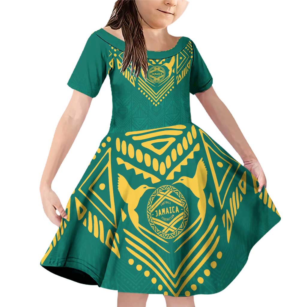 Jamaica Tribal Custom Football Family Matching Off Shoulder Short Dress and Hawaiian Shirt Green Style LT9 - Wonder Print Shop