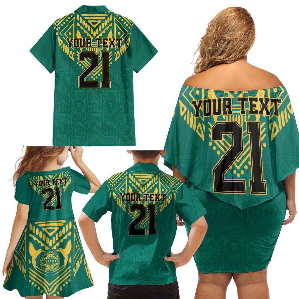 Jamaica Tribal Custom Football Family Matching Off Shoulder Short Dress and Hawaiian Shirt Green Style LT9 - Wonder Print Shop