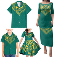 Jamaica Tribal Custom Football Family Matching Puletasi and Hawaiian Shirt Green Style - Wonder Print Shop
