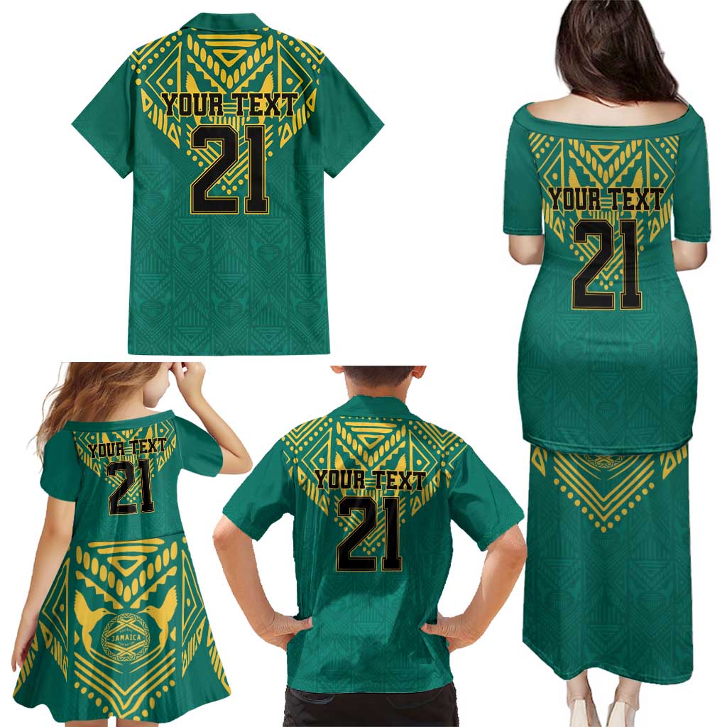 Jamaica Tribal Custom Football Family Matching Puletasi and Hawaiian Shirt Green Style - Wonder Print Shop