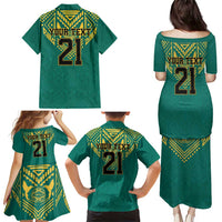 Jamaica Tribal Custom Football Family Matching Puletasi and Hawaiian Shirt Green Style - Wonder Print Shop