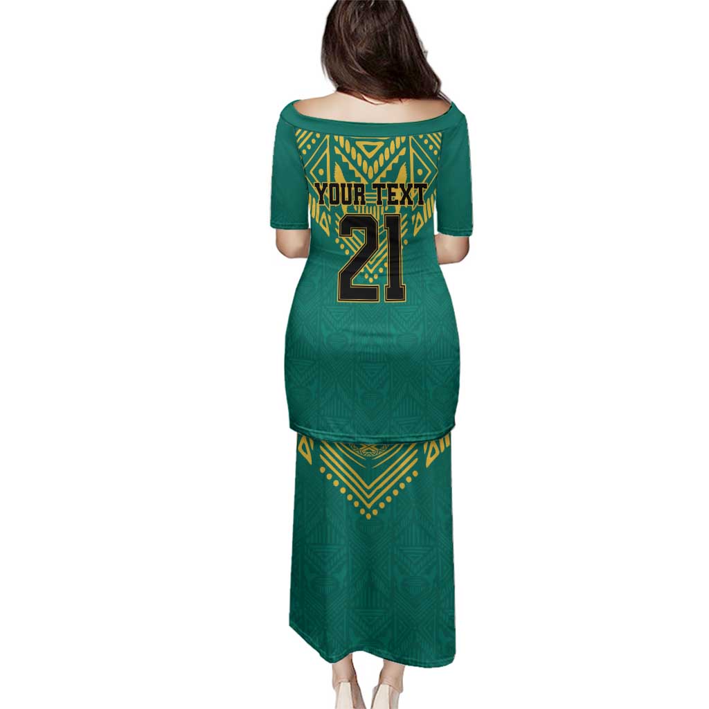 Jamaica Tribal Custom Football Family Matching Puletasi and Hawaiian Shirt Green Style - Wonder Print Shop