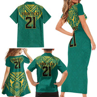 Jamaica Tribal Custom Football Family Matching Short Sleeve Bodycon Dress and Hawaiian Shirt Green Style - Wonder Print Shop