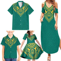 Jamaica Tribal Custom Football Family Matching Summer Maxi Dress and Hawaiian Shirt Green Style - Wonder Print Shop