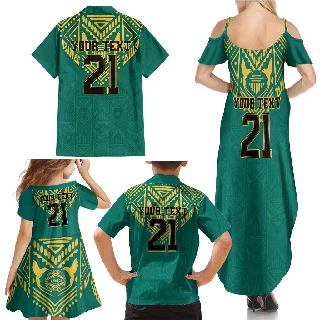 Jamaica Tribal Custom Football Family Matching Summer Maxi Dress and Hawaiian Shirt Green Style - Wonder Print Shop