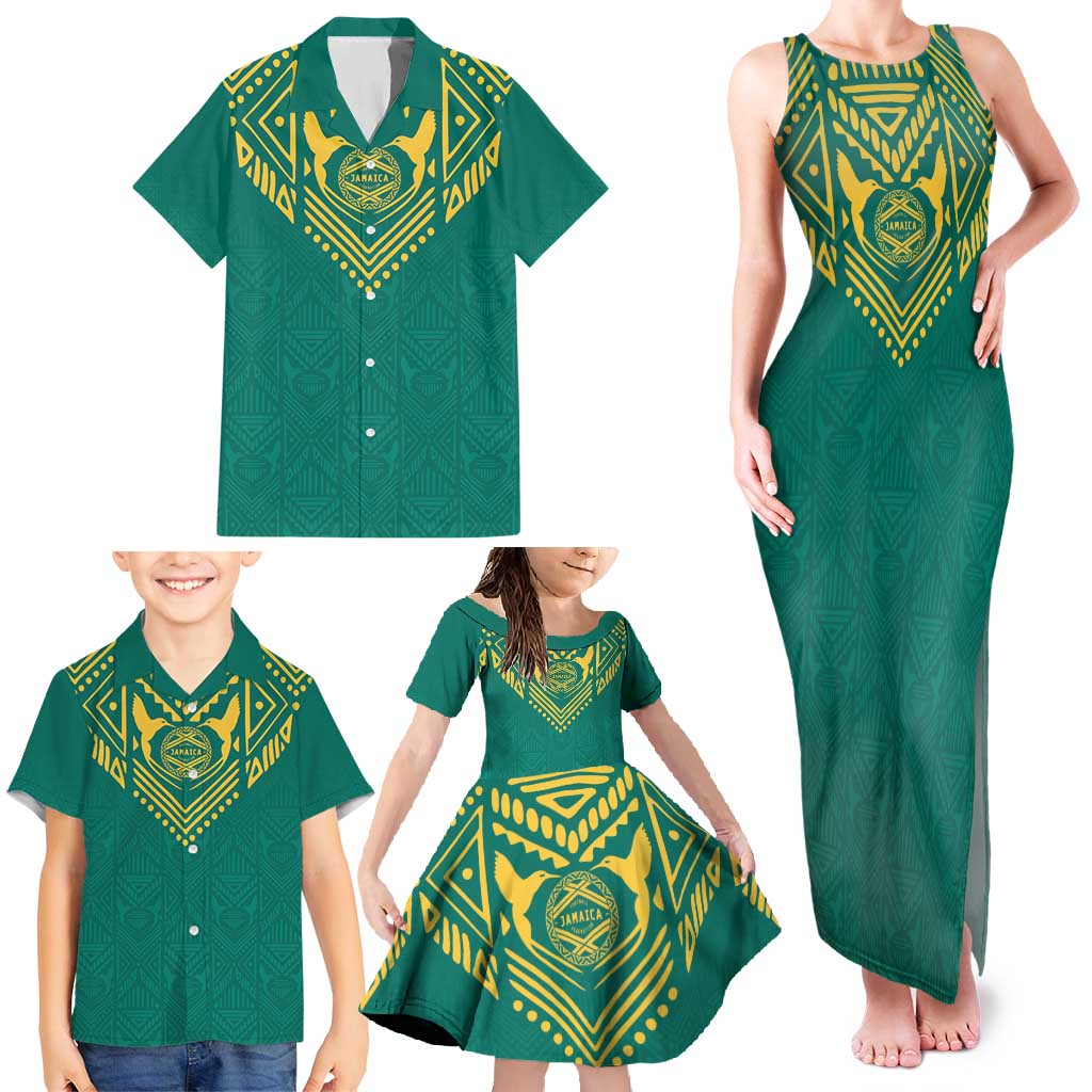 Jamaica Tribal Custom Football Family Matching Tank Maxi Dress and Hawaiian Shirt Green Style - Wonder Print Shop