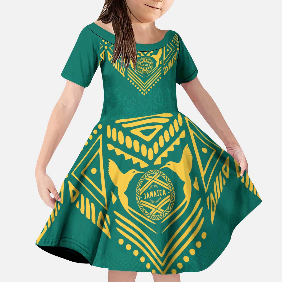 Jamaica Tribal Custom Football Kid Short Sleeve Dress Green Style - Wonder Print Shop