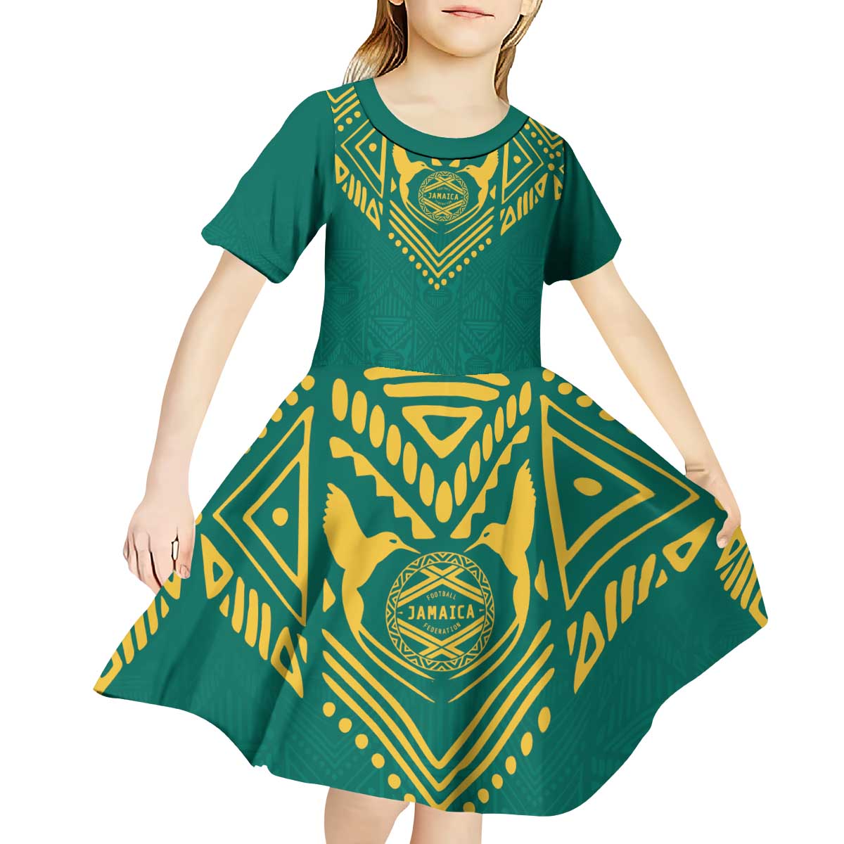Jamaica Tribal Custom Football Kid Short Sleeve Dress Green Style - Wonder Print Shop