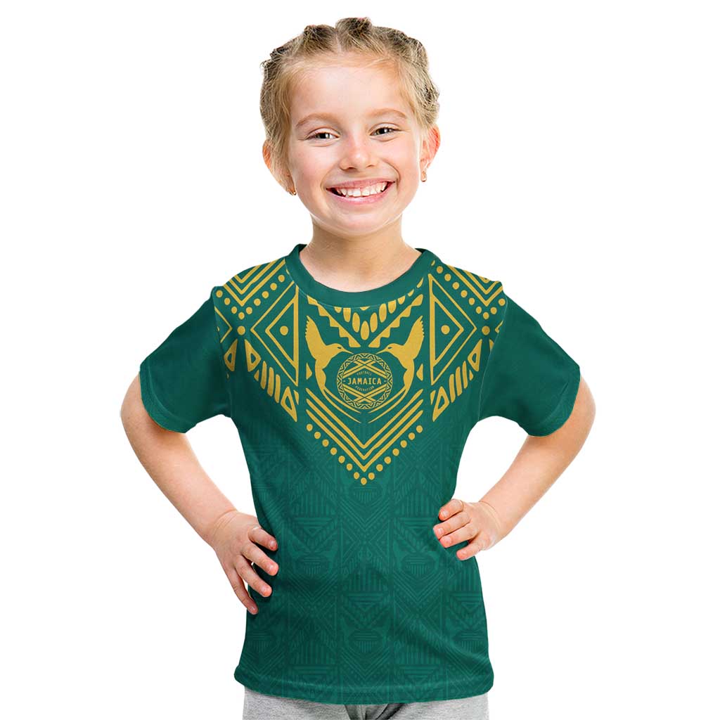 Jamaica Tribal Custom Football Kid T Shirt Green Style - Wonder Print Shop