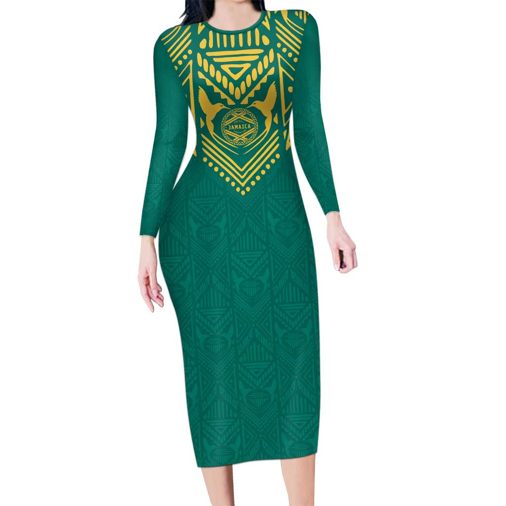 Jamaica Tribal Custom Football Long Sleeve Bodycon Dress Green Style - Wonder Print Shop
