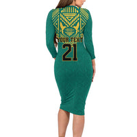 Jamaica Tribal Custom Football Long Sleeve Bodycon Dress Green Style - Wonder Print Shop
