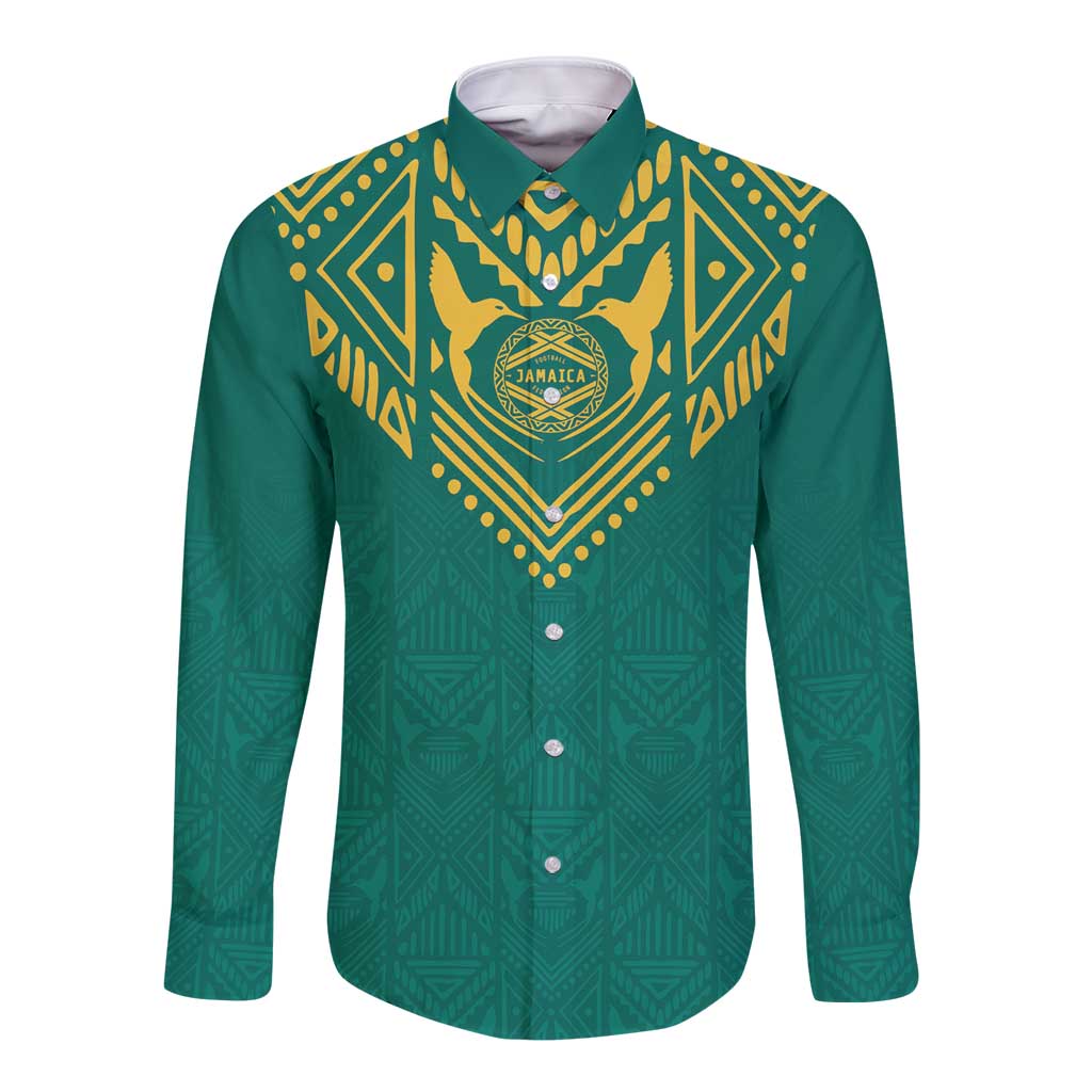 Jamaica Tribal Custom Football Long Sleeve Button Shirt Green Style - Wonder Print Shop