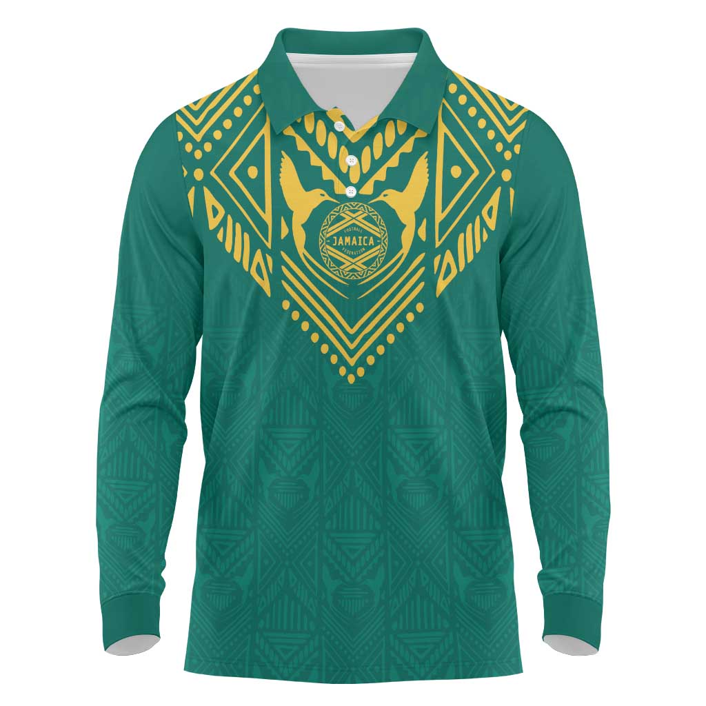 Jamaica Tribal Custom Football Long Sleeve Polo Shirt Green Style - Wonder Print Shop