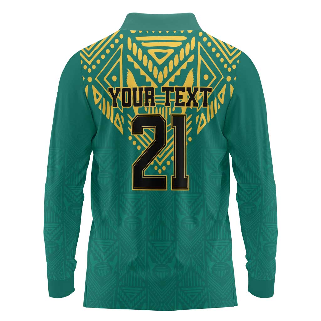 Jamaica Tribal Custom Football Long Sleeve Polo Shirt Green Style - Wonder Print Shop