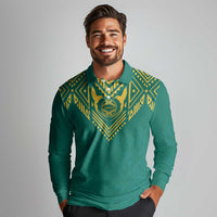 Jamaica Tribal Custom Football Long Sleeve Polo Shirt Green Style - Wonder Print Shop