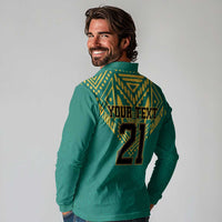 Jamaica Tribal Custom Football Long Sleeve Polo Shirt Green Style - Wonder Print Shop